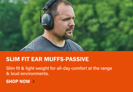 Slim Fit Ear Muffs-Passive on orange background