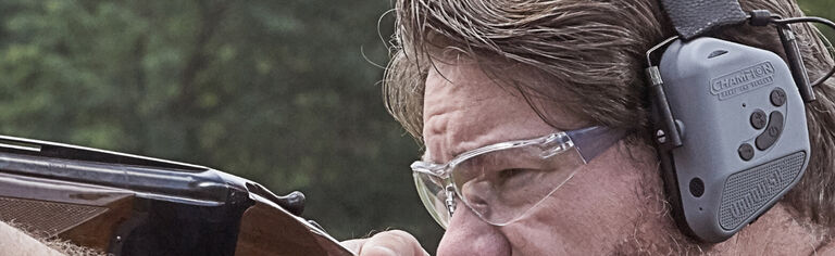 Shooter wearing Champion Eye and Ear Protection