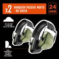 x2 Vanquish Passive 24NRR Muffs OD Green Soft Ear Foam &amp; Head Band for All Day Comfort Sleek Ergonomically Cut Muffs to Minimize Stock Content