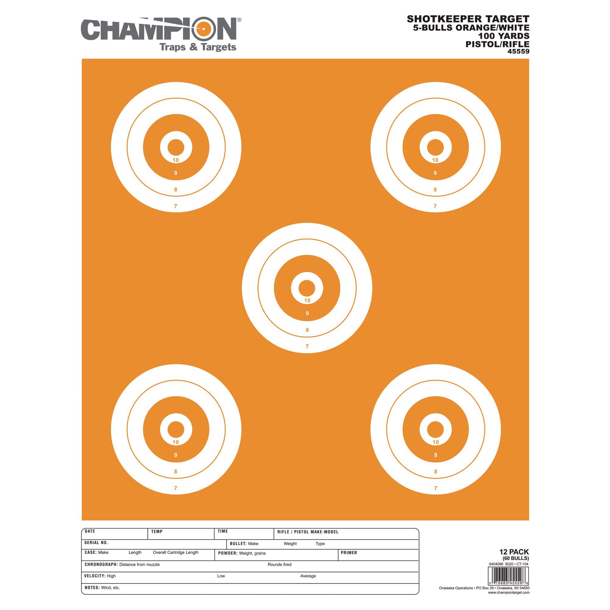 Champion® Shotkeeper™ Large Orange 5 24 Total Bull Targets 2 Pack 