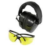 Eye and Ear Protection Combo Black Passive Muff, Amber Lens, Clam